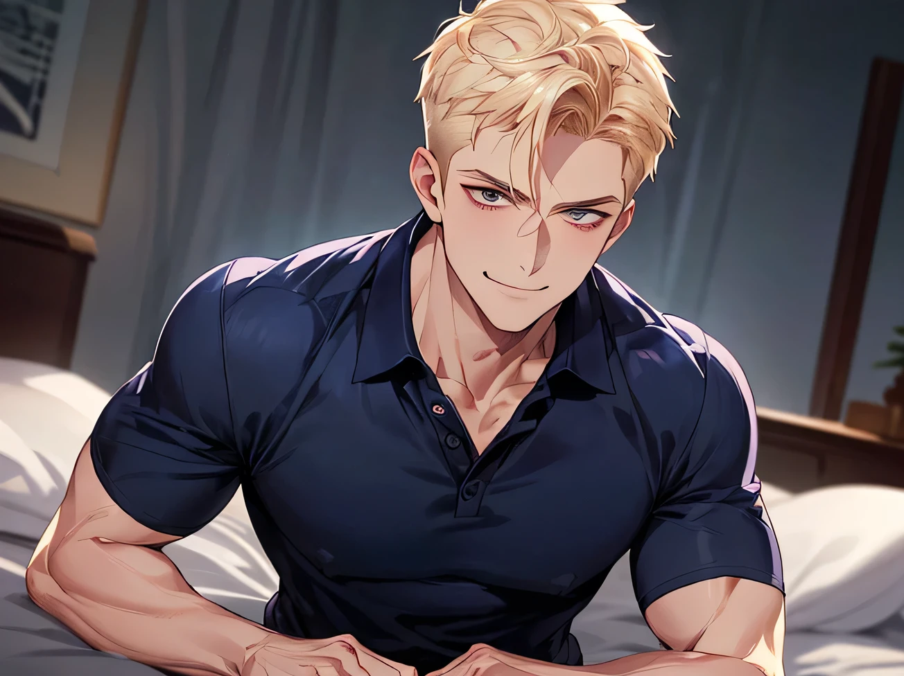 best quality, masterpiece, extremely detailed, close up of handsome muscular man with medium length curtain bangs, holds another man's an erect penis against his cheek, sexy, gay homoerotic, dark cinematic lighting, extremely dramatic shadows, romantic atmosphere, best view, best pov, perfection, no watermark, no logo, no signature