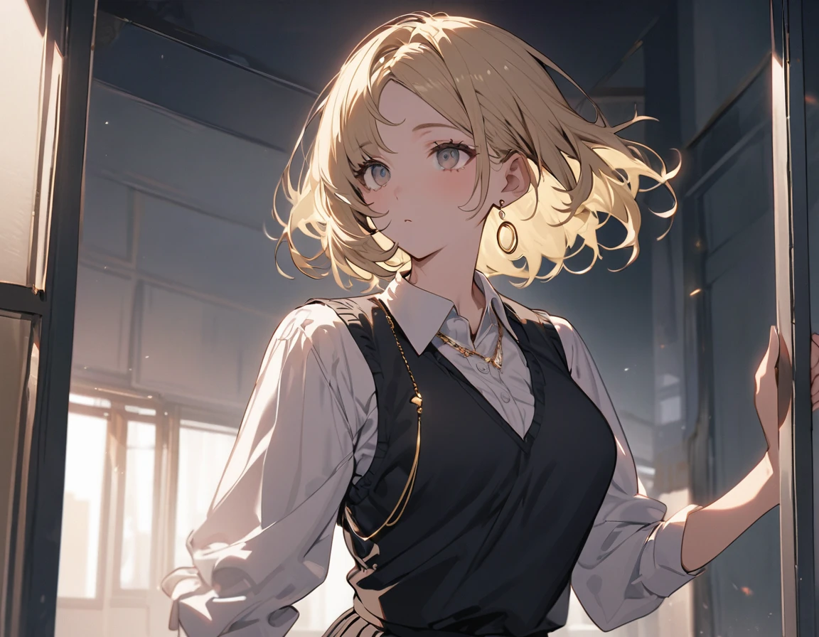 gonzarez, masterpiece, Serenaj, 1girl, solo, blue eyes, blonde hair, short hair, dress less, crying, close eyes, tears,