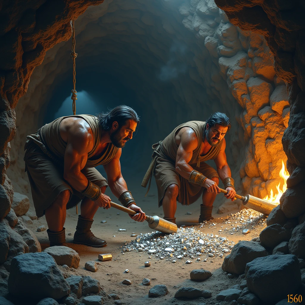 Two old men digging up a treasure in a hell