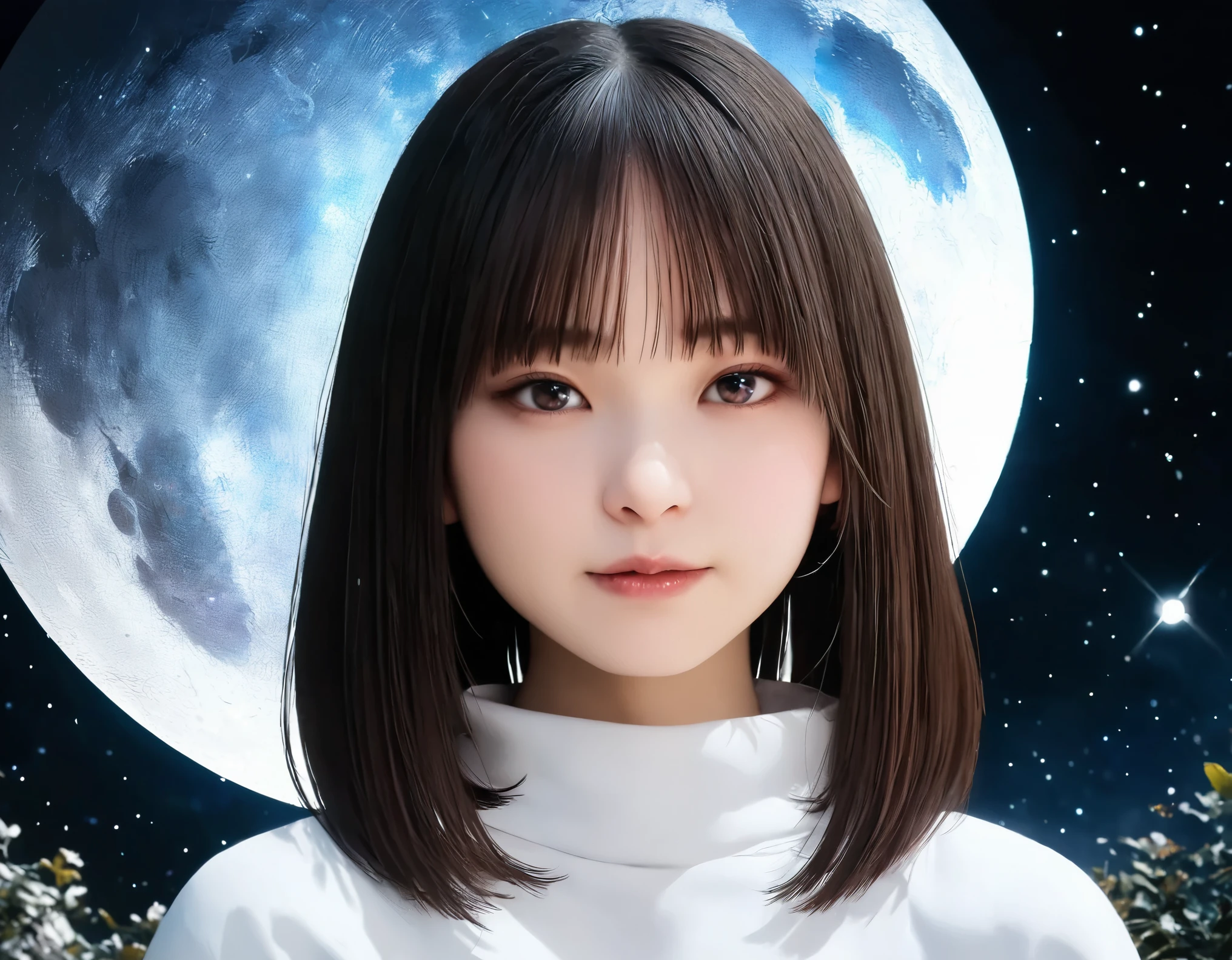 (best quality, 8k, high resolution:1.2), 1girl, tiffa adill, universe, moon, upper body