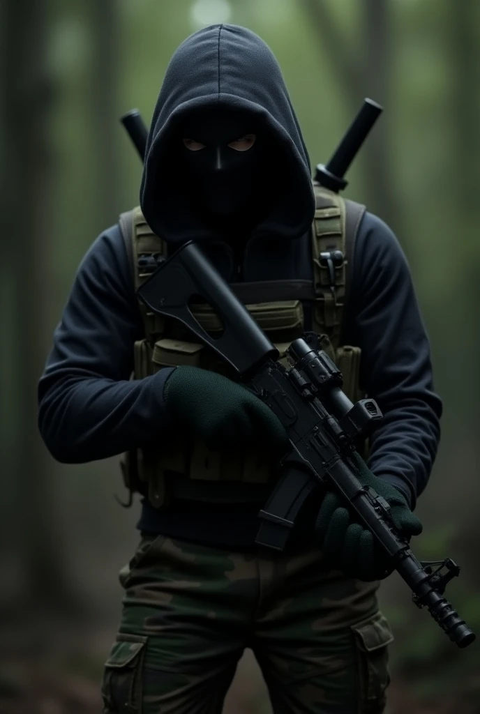 Guerrilla with rifle wearing Anonymous mask 