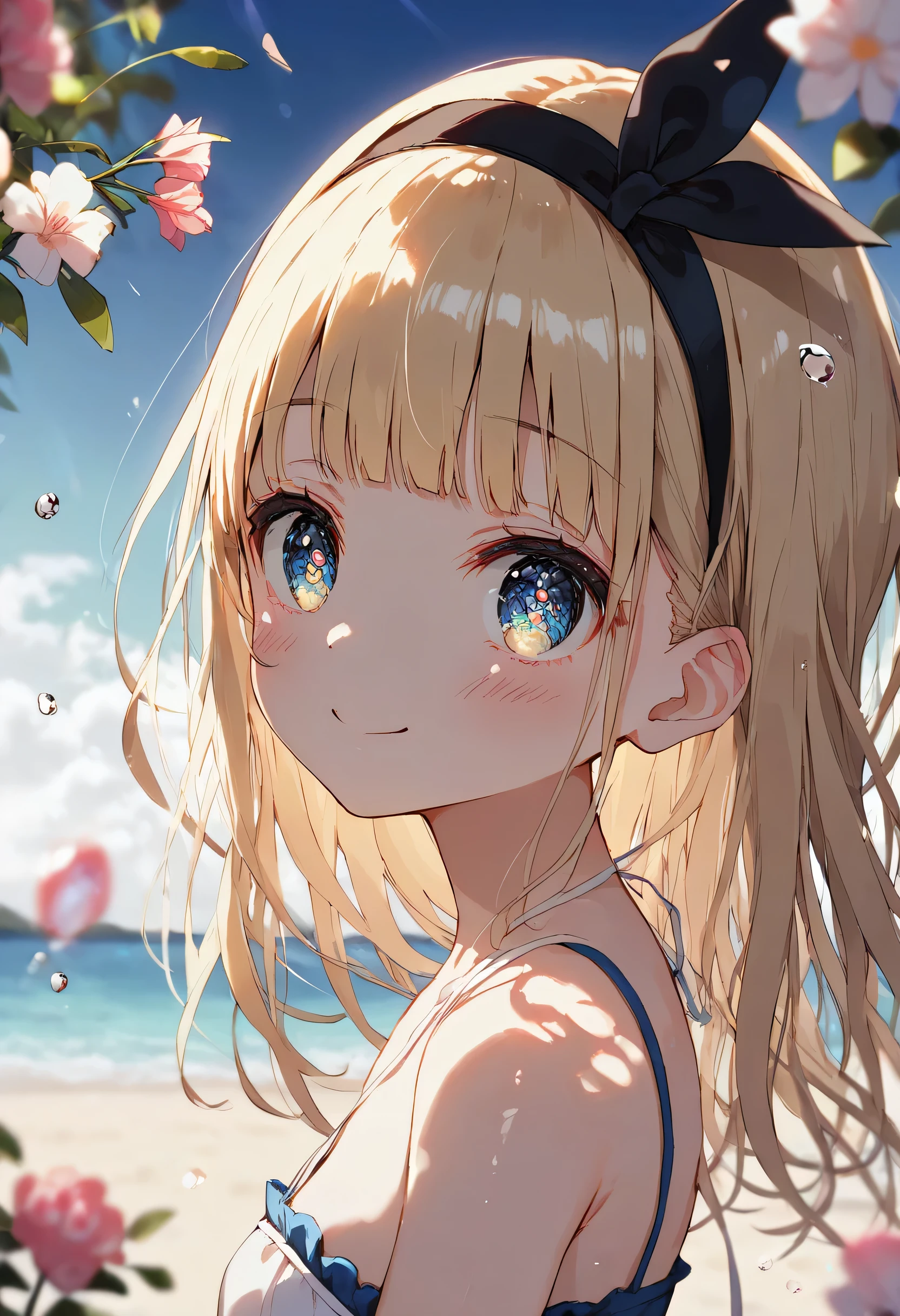 [  WAI-ANI-NSFW-PONYXL  :100],
score_9, score_8_up, score_7_up, score_6_up, score_5_up, score_4_up, masterpiece, best quality, source_anime,
alone,cute 1girl,(****:1.2),blonde hair,straight long hair,blunt bangs,Black ribbon hairband,blue eyes,blush, smile,( Alice in Wonderland costume ), black and white striped stockings,pastel hues,walking in the seaside path,blurred edges,nostalgic mood,(dappled sunlight:1.2),blurry,(depth of field:1.1),Delicate rural landscape ,blue sky,arched back、 beautiful flower field on one side 、Look down and smile、リフトスカート、(beautiful detailed eyes:1.7),モデルポーズ