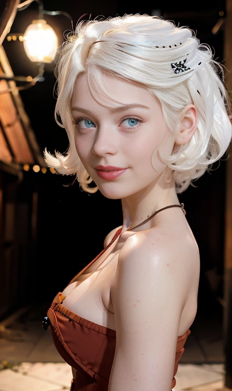hemosa chica adolesente , hermosa chica europea , 15 years ,una mujer joven con cabello blanco , largo pelo blanco , chica albina , ojos azules , ella esta sola , Es de noche, pecas en mejillas , viste camia naranja sin mangas, falda escosesa a cuadros , obra maestra, luz cinematografica, sonriente, feliz, cuerpo completo , fondo variado , chica alvina , largo cabello blanco , Christmas decorations , chica coqueta , con rasgos finos , sexy , maquillaje , labios rojos , foto de cuerpo completo