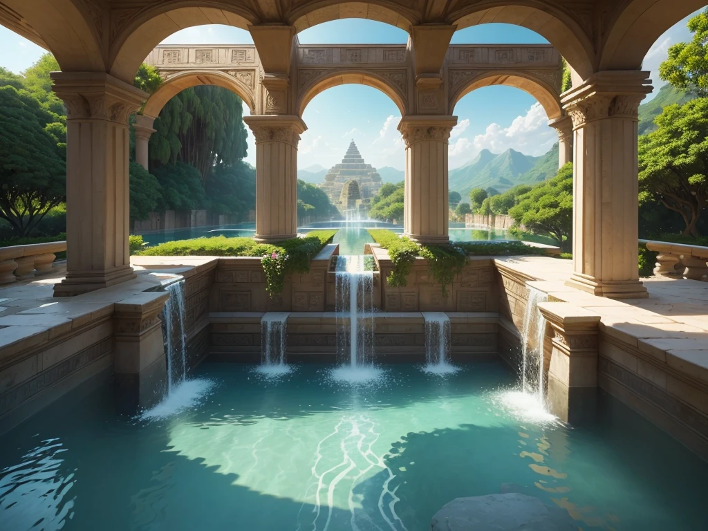 (masterpiece, melhor qualidade, ancient style painting of Greece, classical architecture, Ancient ruins with detailed texture, sombras realistas, quality lighting effects, Wide scenery with beautiful landscapes, antique characters dressed in authentic clothes and props, well-detailed marble sculptures, calm water currents, A tranquil sunset setting with a touch of mystery) --auto