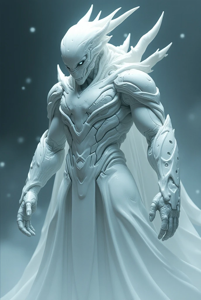 creature from the void, ethereal body, from another planet wear pure white mechanical armor, scale skin tone, brave, smart, and fierce, Hero Aura