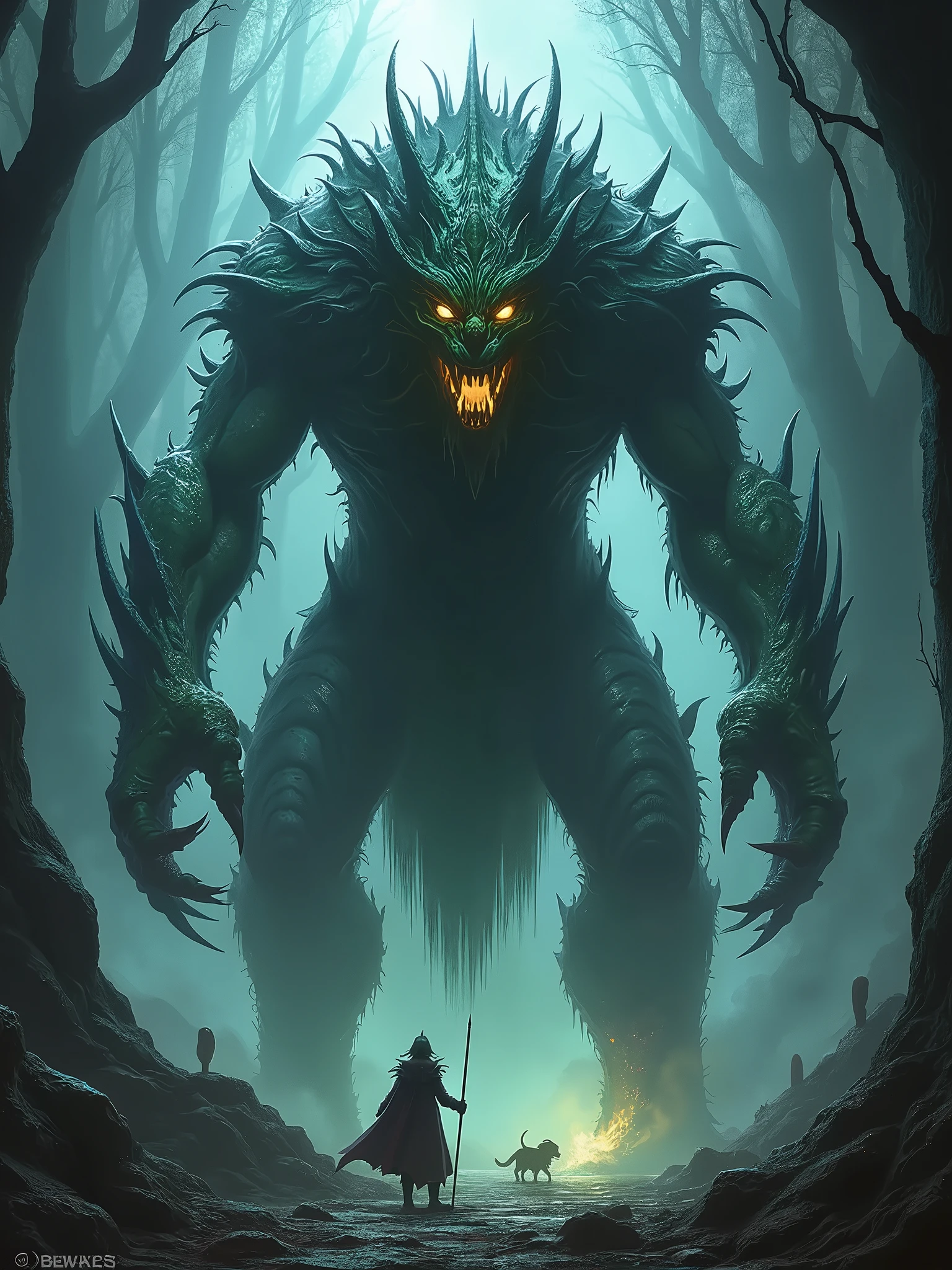 Dark fantasy creature emerging from a cocoon of crystallized thoughts, transformed