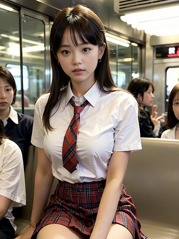 8k, RAW Portrait (Japanese women),masterpiece、Realistic:1.3、Realistic, Ultra-high resolution, Highest quality, Real Life Photos ,(((Showing panties:1.4)))、((sitting in a seat on the Yamanote line train, Looking at smartphone.:1.4))、
((((1 person:1.5)))), (((電車内でPlease lift your skirtパンティーを見せびらかす女子高生:1.4)))、(Cute Face:1.3),((Japanese girl))、((((Japanese High School Uniform:1.6))))、  Black Hair,(Written boundary depth:1.3)、 ((Dark brown eyes:1.2))、(Realistic skin texture:1.3)、(Immersive atmosphere:0.8、Chiaroscuro:1.2) 、(audience:1.3)、((Expressionless:1.4))、((Red cheeks:1.1))、((very small white panties))、((Please lift your skirt))、(Emphasize panties)、Skirt Lift、Please lift your skirt、Check skirt、((Woman taken from the side:1.3))