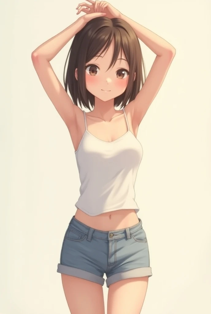 Highres, Masterpiece, Best quality at best,Best Quality,hight quality, hight detailed, 1boy, Shota, Orange tank top, Wearing headband, Tank top, (Smooth armpit), (very young boy), (very small and short body), -yeld bo (Showing armpit:1.3), Simple beckground, Little sweat