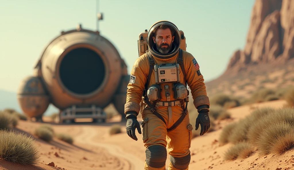 Russian cosmonaut exploring a dystopian wasteland, intricate, clutter, detailed,
