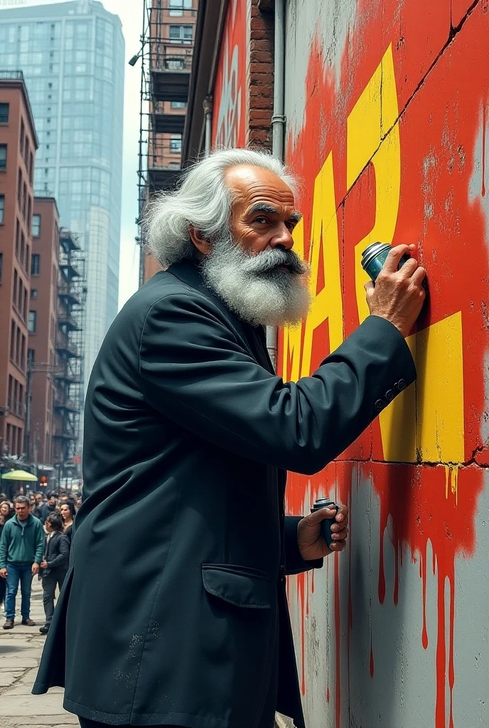 (masterpiece), best quality, ((2 old man in a blue suit stands beside)) (((nude naked nude naked  girl who has a smile and holds a paint brush))) and short hair and has medium breast and nipple and vagina and earring and necklace and wristwatch , brick wall with multi-colored graffiti in the background, green graffiti, red graffiti, bucket of white paint,