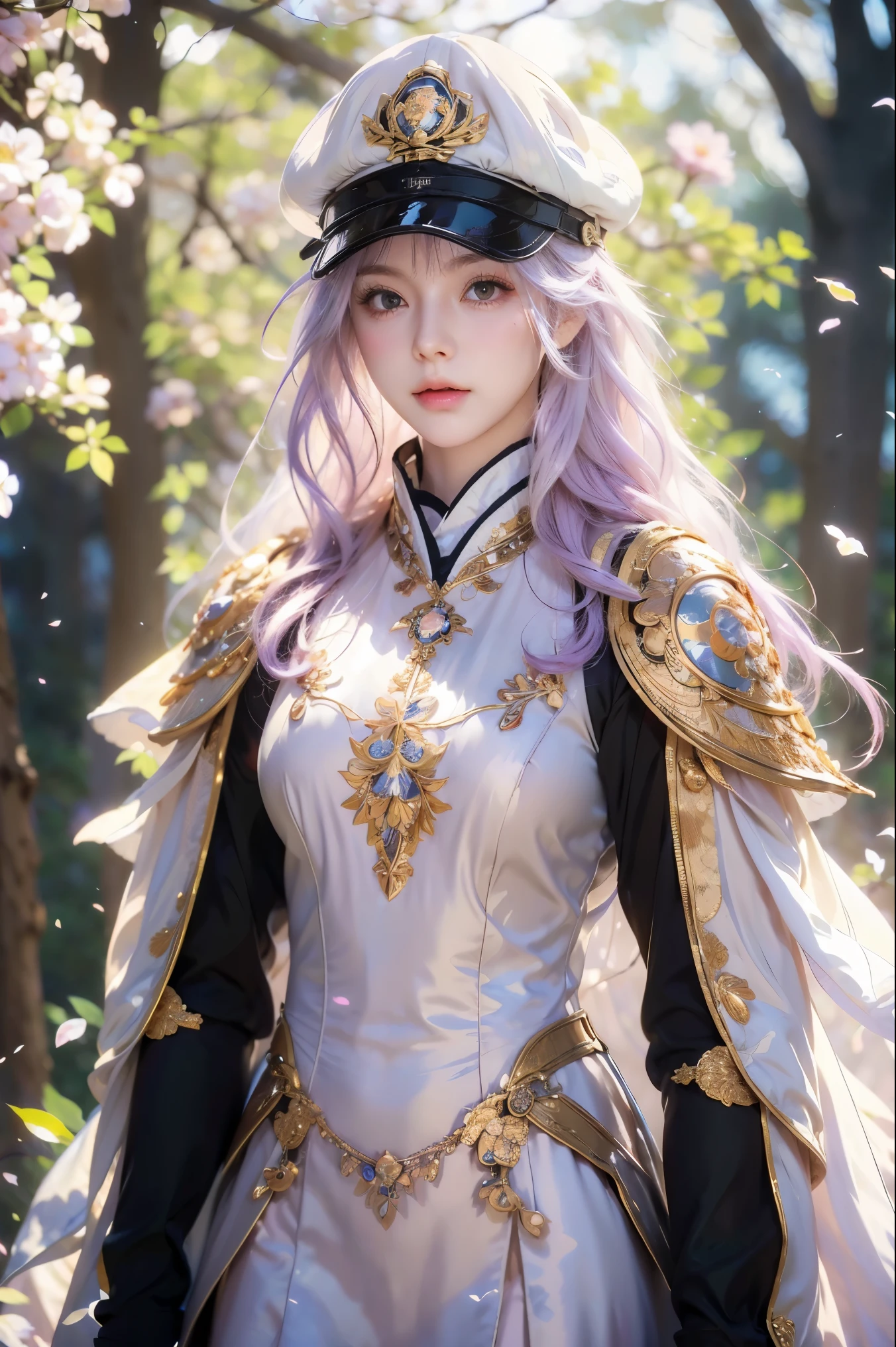 masterpiece, best quality, 4K, Ultra HD, Sansho Castle, , Beautiful eyes and delicate face, illustration, Beautiful and detailed, high resolution illustration, luminescent_White_particle, 1 Girl, White hair, Lilac eyes, Hair covering one eye, Short side details, Baseball cap,Expressionless, curtain, Black jacket, Chest hanging, Cyberpunk, Technical clothing,(Impressionism:1.4)