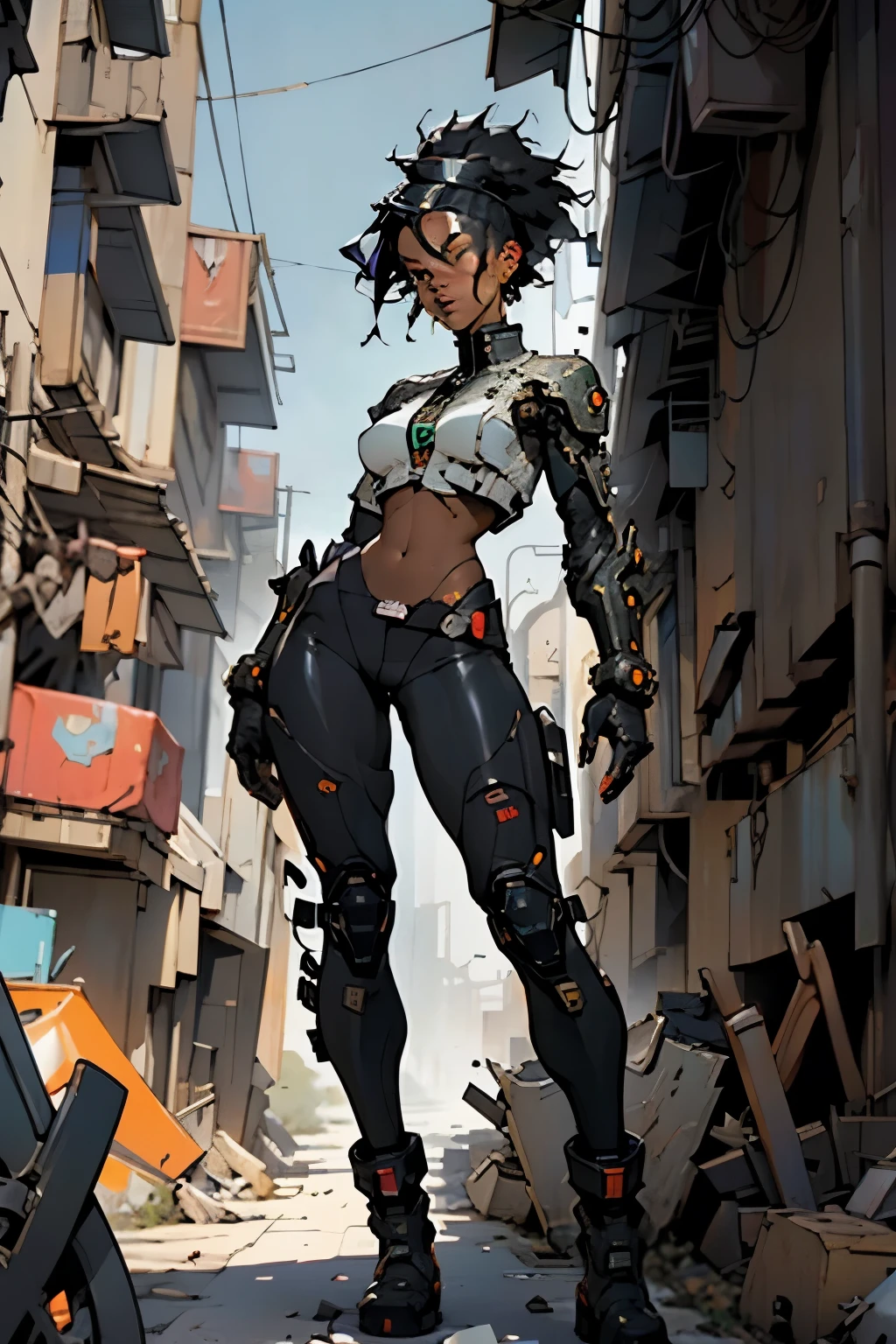 Abandoned futuristic building，Garbage all over the ground，Sujo，Menina sci-fi bonita negra de 18 anos, transparent random，pernas longas e finas muito bonitas，sci-fi, ((Vestindo uma pelada)) ((corpo inteiro nu)) (((Random nudity)))，Exibicionistas，Random exposure of the genitals, sci-fi, africana, pele negra