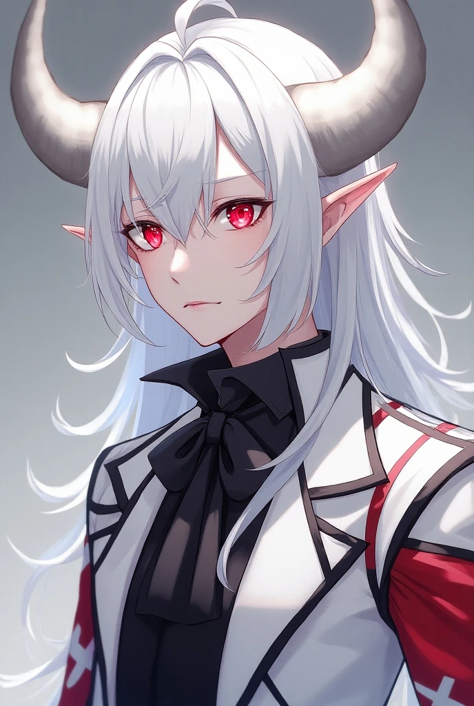 A man with white pale skin, with red sclera eyes and white iris eyes ...