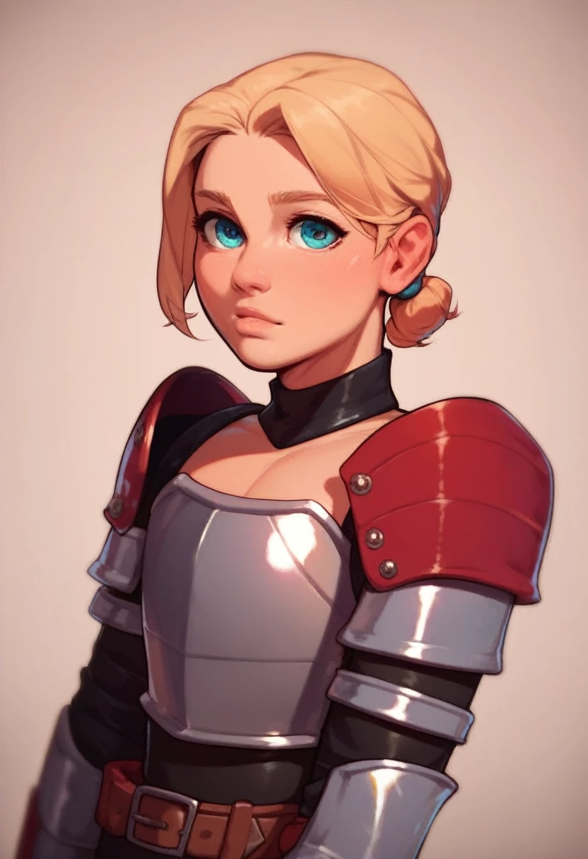 Boy, male, male only, solo, adventurer, blonde hair, leather armor, barechest, confident, (young), (soft face, androgynous face, round face:1), (cute), femboy, submissive, big pecs