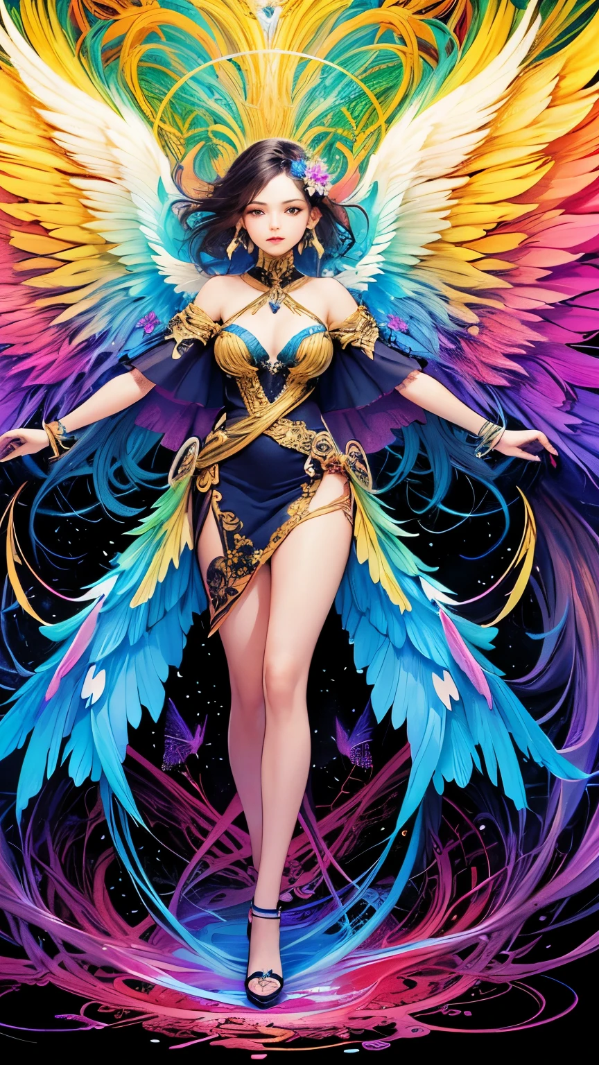 (masterpiece, top quality, best quality, official art, beautiful and aesthetic:1.2), (1girl:1.3), extremely detailed,(fractal art:1.1),(colorful:1.1)(flowers:1.3),highest detailed,(zentangle:1.2), (dynamic pose), (abstract background:1.3), (shiny skin), (many colors:1.4), ,(earrings), (feathers:1.5) , (Flamethrower:1.3),red background,Phoenix dress,