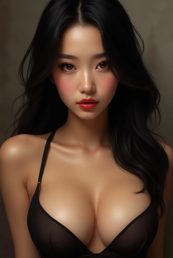 A beautiful girl in black bra