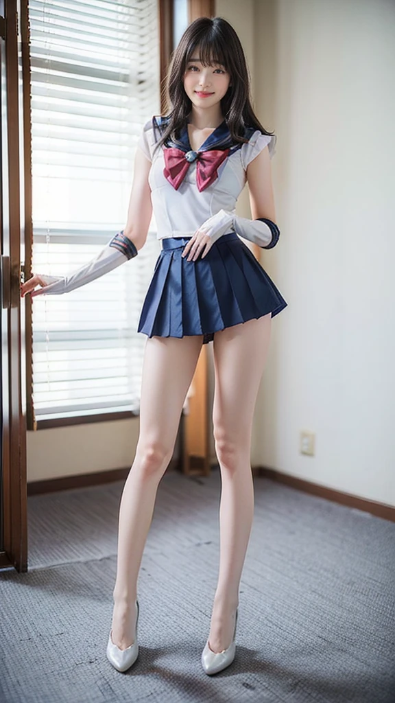 (8k、RAW Photos、Highest quality、masterpiece:1.2)、(Realistic、Realistic)、1 Girl、((Sailor Moon Costume:1.2、Thin legs、whole body、View from the front、smile、Looking into the camera))、cute