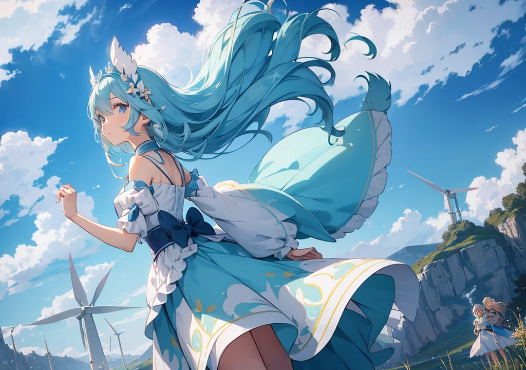masterpiece, best quality, absurdres,
1girl, solo, scenery, smile, outdoors, (blue sky, sky, cloud:1.2), from below,
lyria \(granblue fantasy\), very long hair, sleeveless dress, small breasts, strapless,
<lora:lyria-XL:0.7>, clear eyes, detailed pupils,