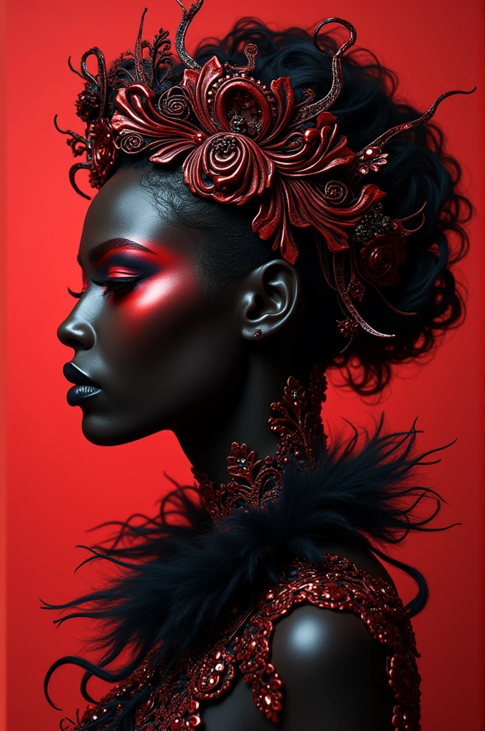 、Woman made of red to vermilion jewels. Transparent、masterpiece, 8k, Perfect quality , Realistic,Ultra-crisp details , Detailed Background