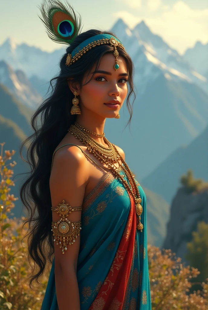 ((Quality: masterpiece, best quality, UHD, anatomically correct, photo realism, textured and detailed skin, skin pores, skin imperfections, textured and detailed hair, volumetric lighting, hyper realistic and detailed background)), whimsical and creative artist woman with a palette of vibrant colors, (((Indian woman, Indian, brown skin))), barbarian warrior, fighter, on a snowy mountain, leather and fur, weapon