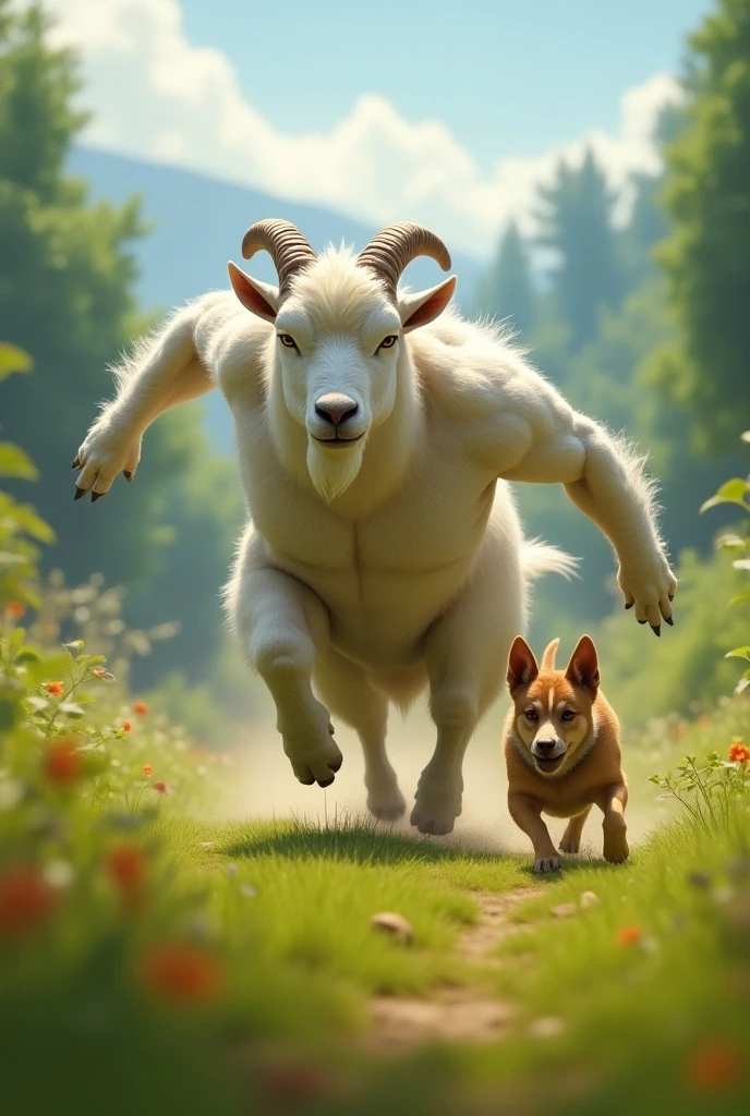 A sexy naked male goat with a long muscular penis forcing a goat to lick the semen off