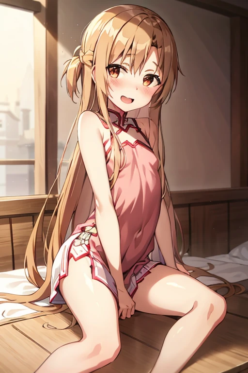 ((Highest quality)), ((masterpiece)), (be familiar with), Perfect Face, indoor, Bedroom, Watching the audience,
One woman, Yuuki Asuna,
Open Mouth, Ecstatic expression, blush, smile,
Small breasts, Flat Chest, , , child, Girl,
Long Hair, Long Hair,
Fully nude, Nipples exposed, ??? with a man with a big dick, ?内???????????, ????? is taken, Insert a into your, ??? in the missionary position, , Leg spread,