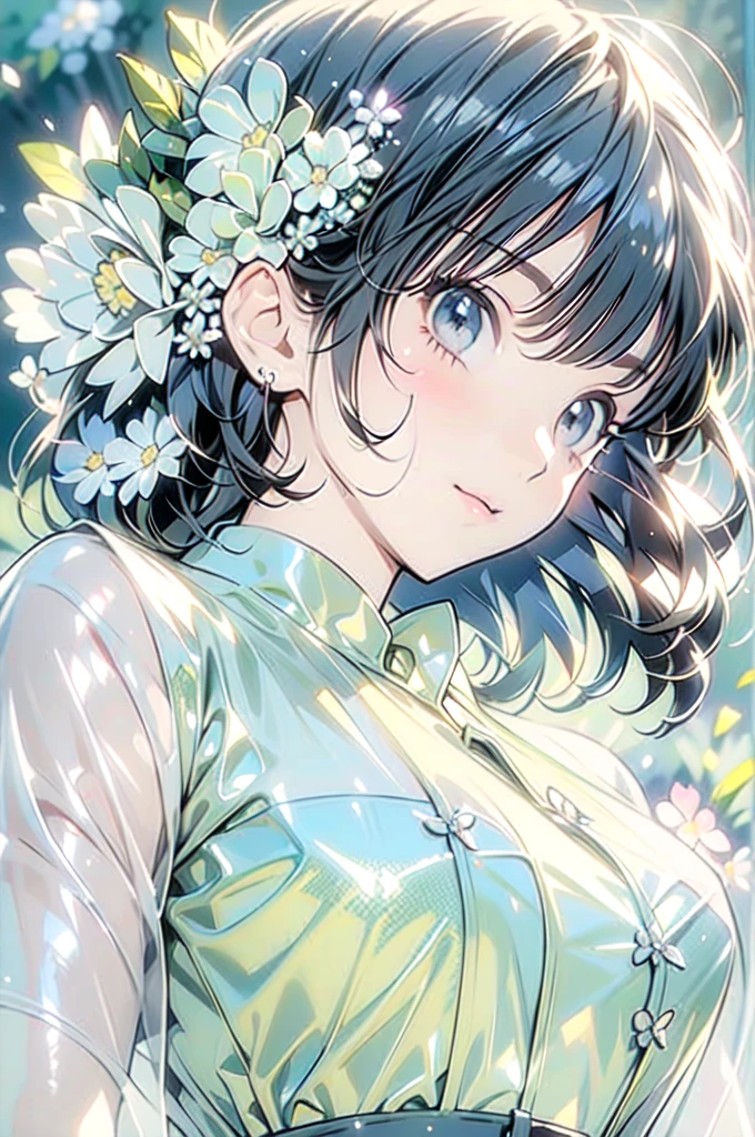 there is a close up of a bunch of White flower, Hydrangea, deity of Hydrangeas, Giant Flower, Very high flowering yield, White flower, Pale green backlight light, large opaque blossoms, Flowers Bloom, Beautiful large flowers, Soft sundate, Light of the sun, full bloom, Flower of Light, Painted in pale yellow and green, White flower