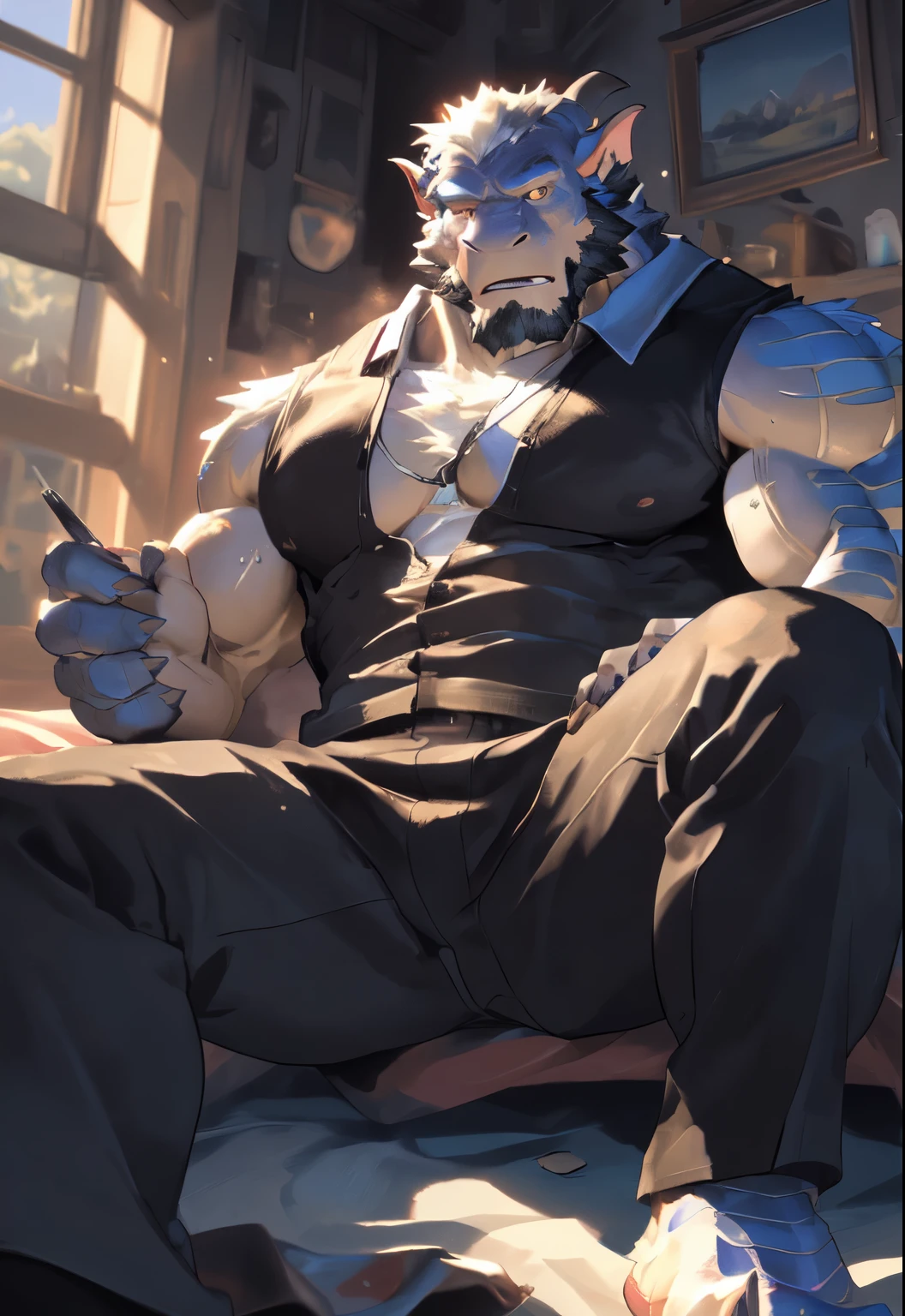 mercenary \(Zero's Spellbook\), feline, Mammals, Pantelin, Tiger, anthro, detailed, fur, gray nose, male, muscular, muscular anthro, muscular male, nipple, pecs, pink nipple, anthro((dramatic))wonderful, dynamic pose, Low - Angle, low rise bikini, swimsuit, racy pants, string pants, Emphasize the big crotch, Undressing, 大きなbedの上で横たわっている, bed,morning sunshine, looking at the viewer, blush, Extreme perspectives and powerful compositions, confused, (super detailed), covered with fur, male, middle aged, muscular, super detailed face, (1 with fine eye ale, middle aged, motion blur, (最high quality), (masterpiece), advanced details, high quality, Award history, High resolution, hd, 16k, (close:1.5)null, alone, striped body, striped fur, striped tail, stripe, tail, tail marking, white body, white fur,Contributor: ashdod, , by null-ghost,Written by Lyndon, pectoralis major, between the legs, large scrotum, blush, glare, humiliation,
