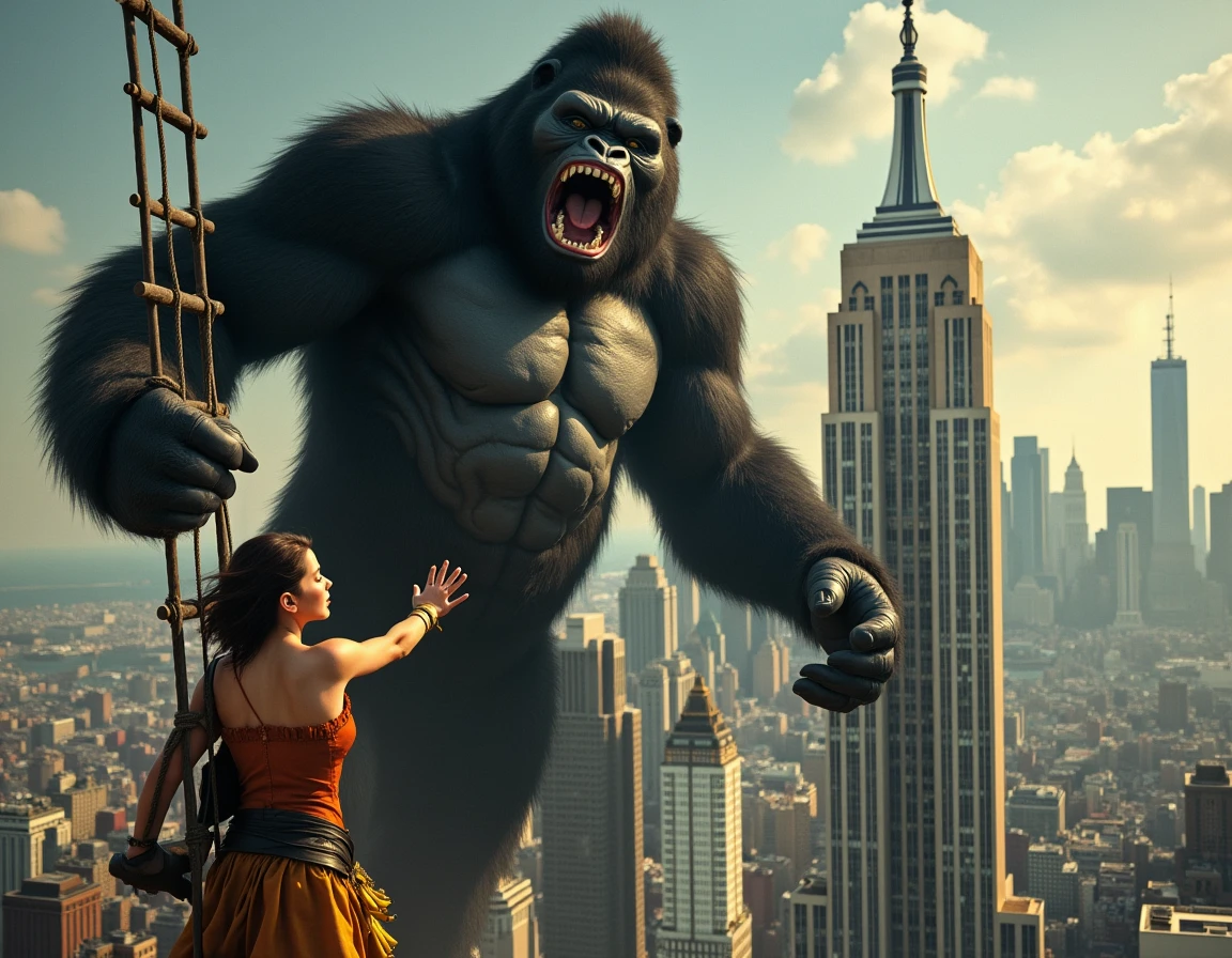Eva Peron fighting with a. gorilla