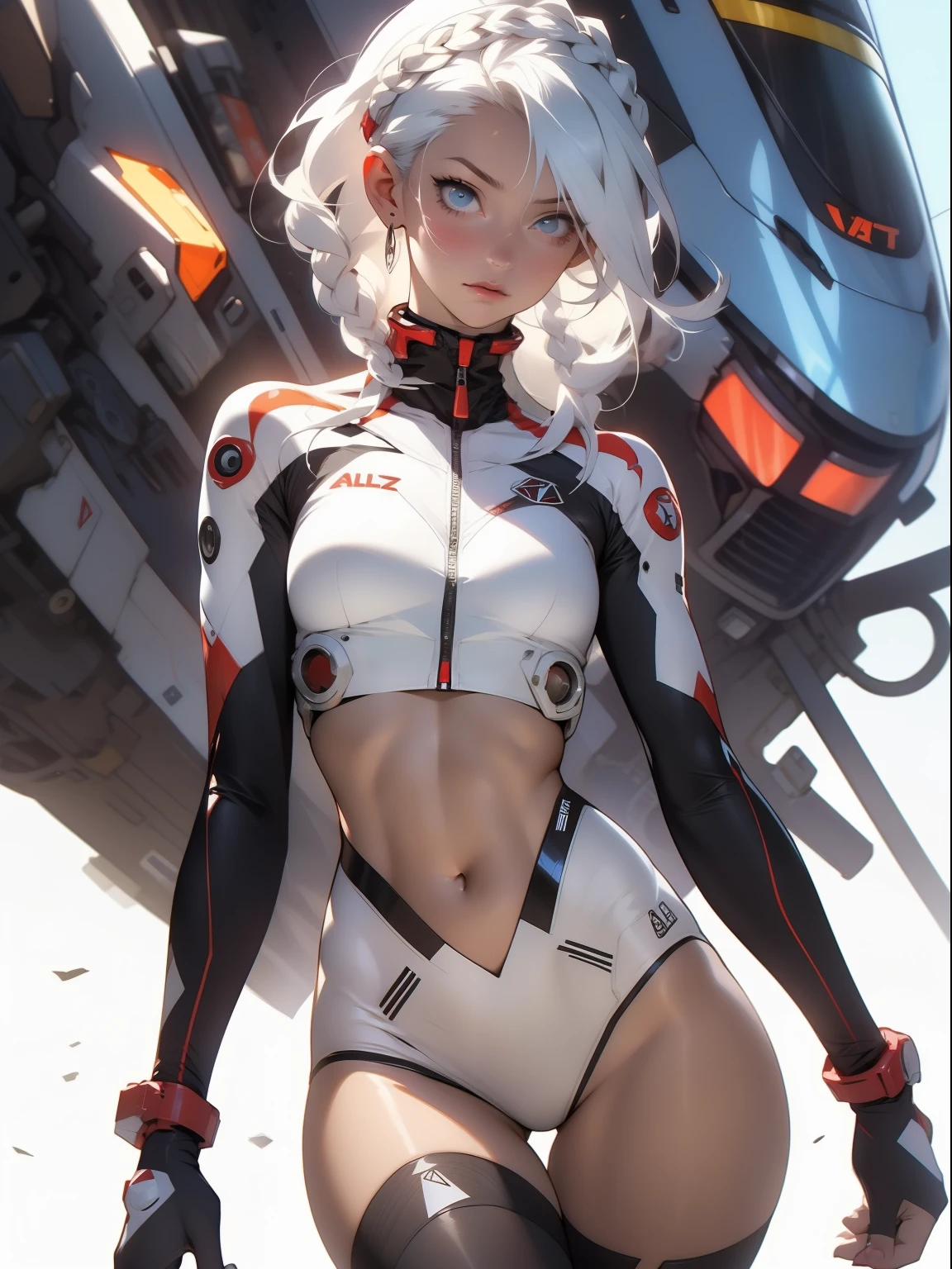 1 Sister,Wear a tight pink and white racing suit,Bigger thighs come to you,Hold the handlebars of your motorcycle,(riding a motorcycle:1.2),navel,looking at the viewer only,Midnight Street,movie lighting,NSFW,((Best quality,8K,tmasterpiece:1.3))),Clear focus:1.2,(Layered trimming,bigger:1.2),Beautiful Women in Perfect Figure:1.4,Slim abs:1.2,Moist body:1.5,Highly Detailed Face and Skin Textur,detailed eyes,double eyelid,Long gray hair