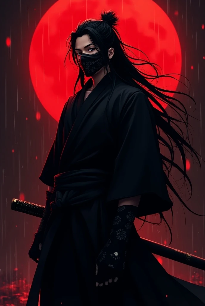 Crate a awesome logo photo with Tanjiro from Demonslayer
red background
