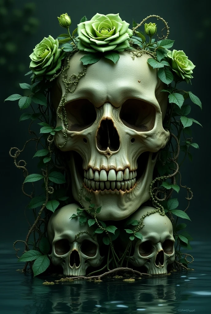 (cyan-hued splash art, colorful-hued energy tendrils, magical, drip:.5), charcoal, simple two-tone background, 1800s high-fantasy portrait of a verdant existence, an intricate still nature of dead flowers and vines, vase skull on a table. highly detailed <lora:charcoal-watercolor:1>
