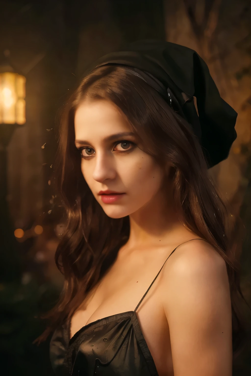 a young witch at a halloween ghost party, 1girl, beautiful detailed eyes, beautiful detailed lips, extremely detailed face and features, long eyelashes, intricate detailed costume, witch hat, broomstick, haunted house, full moon, spooky trees, glowing jack-o-lanterns, (best quality,4k,8k,highres,masterpiece:1.2),ultra-detailed,(realistic,photorealistic,photo-realistic:1.37),digital painting, fantasy art, cinematic lighting, dramatic shadows, vibrant colors, halloween atmosphere
e, masterfully captured in a photograph with stunning detail and vivid color, realistic and photo-realistic, 4k, best quality, ultra-detailed, dramatic lighting, ethereal atmosphere