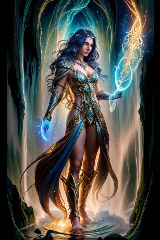 Fantasy, adult sorceress in long shiny light dress conjures magic, dark gloomy mystic ruins on background, very beautiful, highest quality, 8k, night, perfectionism, RAW photo, masterpiece, best quality, intricate details, Rim lighting, Backlight, Crepuscular rays, 4k, uhd, absurdres, epic, perfect, elegant, expressive, nice looking, caustics, light magic effect, light runes, dynamic pose, casting spell, HDR, ethereal, Blue Hour, studio_light <lora:dressart_SDLife_Chiasedamme_v1.0:0.35> <lora:frowning1.1_:0.2> <lora:Elixir:0.8> <lora:difConsistency_detail:0.25> <lora:haiyan_V1:0.15> <lora:RealisticPhotography:0.15> <lora:smoke_model:0.15>
