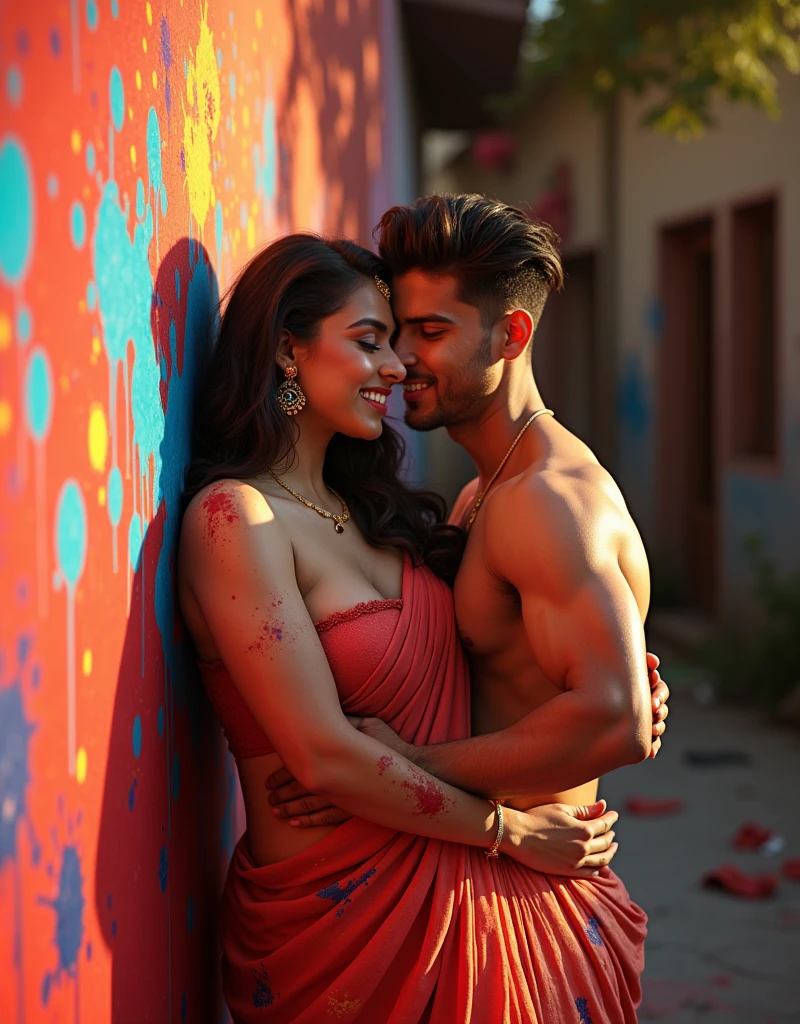 A dusky hot girl wearing saree with low hip in road and one men pressing her navel and second men kissing her neck
and she is giving moan