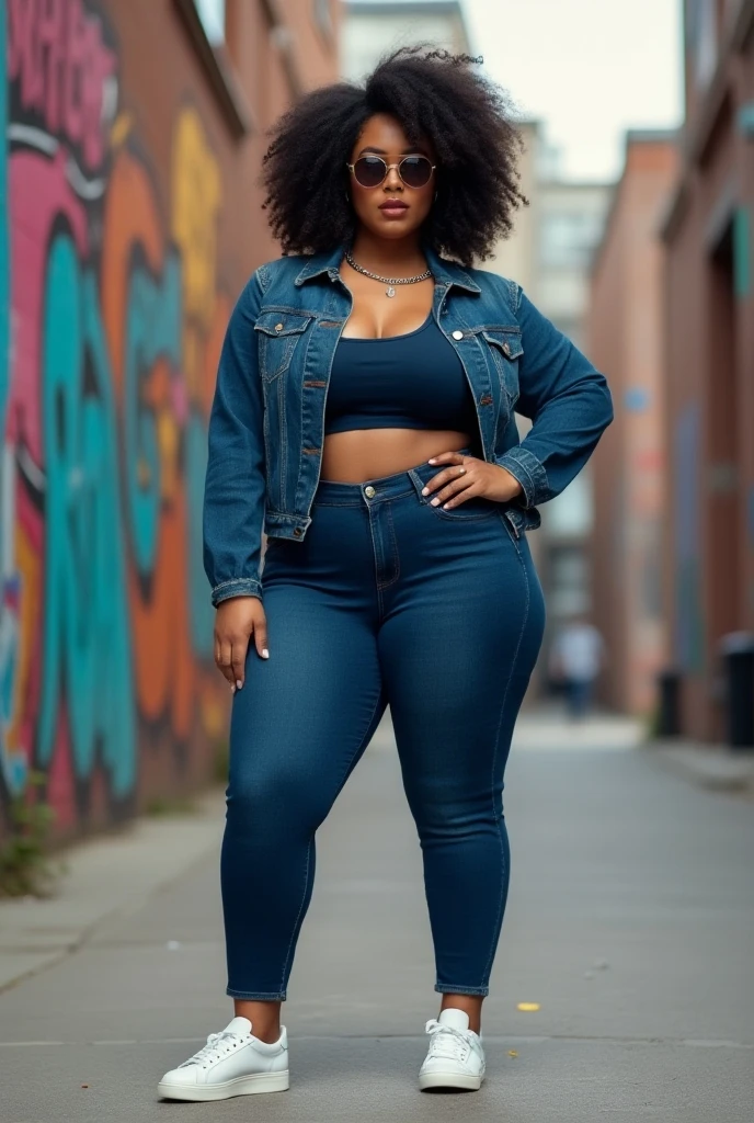 (best quality,4k,8k,highres,masterpiece:1.2),ultra-detailed,(realistic,photorealistic,photo-realistic:1.37),sexy woman,athletic body,curvy figure,beautiful eyes,intense gaze,voluptuous lips,seductive expression,short dress,flowing fabric,dark alley,neon lights,nighttime scenery,pink lighting,green lighting,blue lighting,yellow lighting,dark denim jacket,Afro hairstyle,blue hair

In this stunning artwork, a sexy woman with an athletic body stands confidently in a dark alley. She captivates the viewers with her intense gaze, framed by beautiful, detailed eyes. Her seductive expression is accentuated by her voluptuous lips. She is dressed in a short dress, with the flowing fabric emphasizing her curvy figure.

The scene is set in a dimly lit avenue, illuminated by vibrant neon lights. The pink, green, blue, and yellow lighting creates a mesmerizing color palette, casting an enchanting glow on the surroundings. The dark denim jacket adds a touch of edginess to the woman's overall look.

Her hair is styled in an Afro, adding an extra element of uniqueness to her appearance. The blue hair stands out against the vibrant lighting, further enhancing the visual impact of the artwork.

This artwork is of the highest quality, with ultra-detailed rendering and a realistic, photorealistic approach. The attention to detail is exceptional, ensuring every aspect of the woman's features and attire is brought to life. The use of professional techniques, such as studio lighting and physically-based rendering, contributes to the overall realism of the piece. The result is a masterpiece that showcases the vivid colors, sharp focus, and bokeh effect, creating a visually striking composition.

The combination of the sexy woman's presence, the alluring atmosphere of the dark alley, and the captivating lighting effects blend together