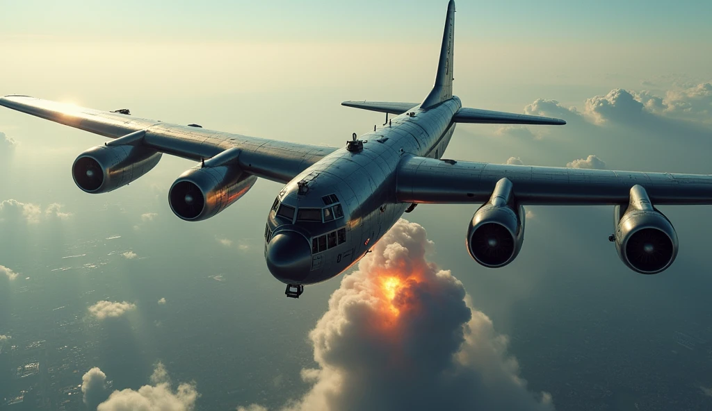An airplane,Being in the air,Chopped in half,blasts