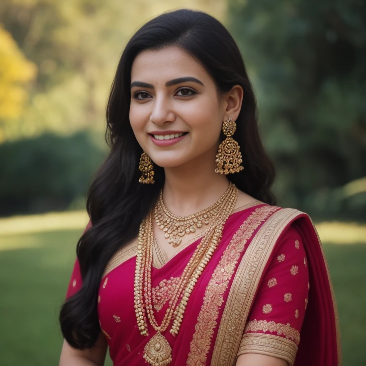 day scene, close up photo of Indian actress from top view, wearing saree, kneel down in a forest, surrounded by men  , many many around her,men grab her , men touch her chest,breast grab from behind,big cheeks, curvy, hourglass figure, men grabbing her breasts and waist, sexy navel, swooping breasts, ponytail hair, necklace, look at viewer and smile, (cinematic:1.3), intricate details, (ArtStation:1.2)