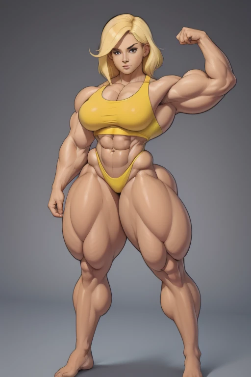 (((only one woman on picture,))) fullbody view, flat graphic style, sketchy simplified picture, flat minimalistic style, really tanned 20 yo tall woman with the smallest breasts, extremely attractive, straight blonde hair, tanktop, tight yoga pants, flat muscular chest, huge thighs, perfect sixpack abs, strong well defined muscle, ultra massive female bodybuilder, perfect and flawless musculature, great muscle definition, very muscular buff