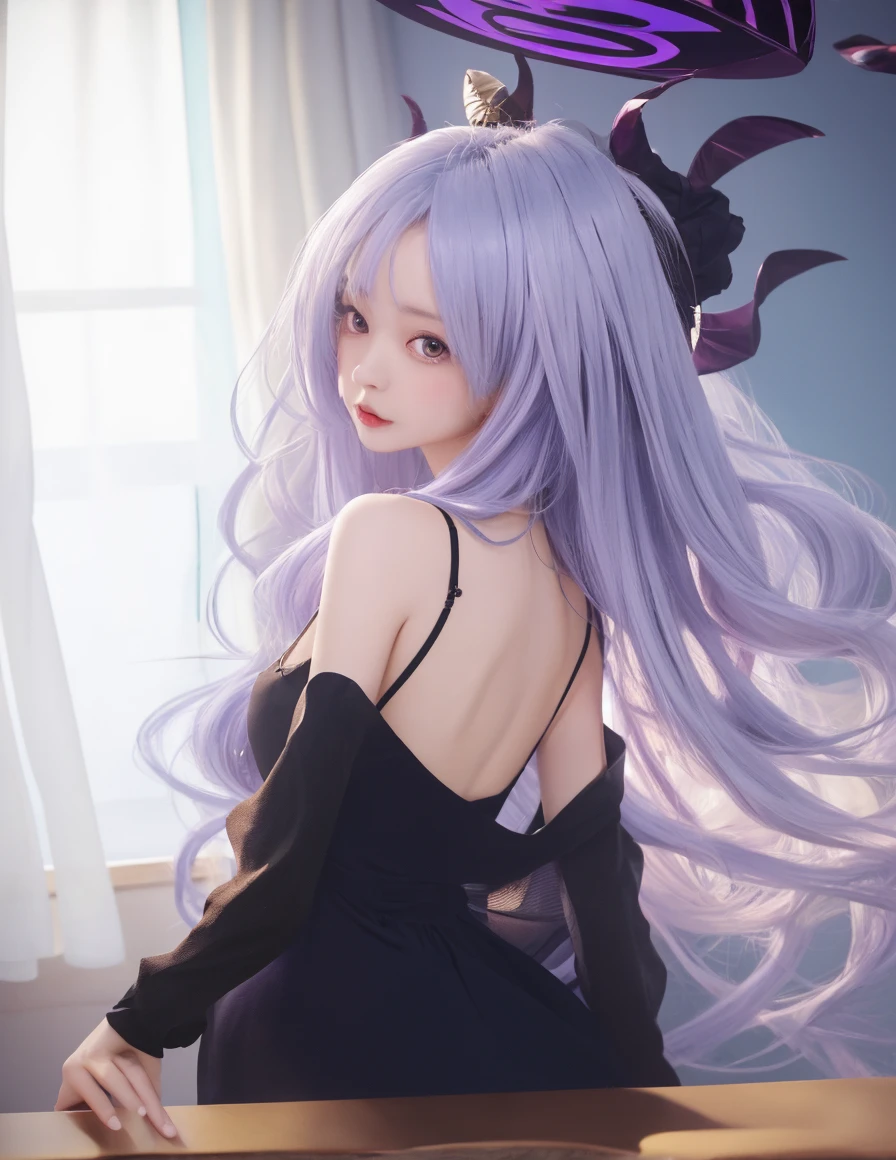 araffe girl with purple hair and black gloves posing for a picture, anime style mixed with fujifilm, anime cosplay, chiho, with glowing purple eyes, belle delphine, anime girl cosplay, shikamimi, 1 7 - year - old anime goth girl, anime girl in real life, as an anime character, ayaka cosplay, cosplayer, the hime cut