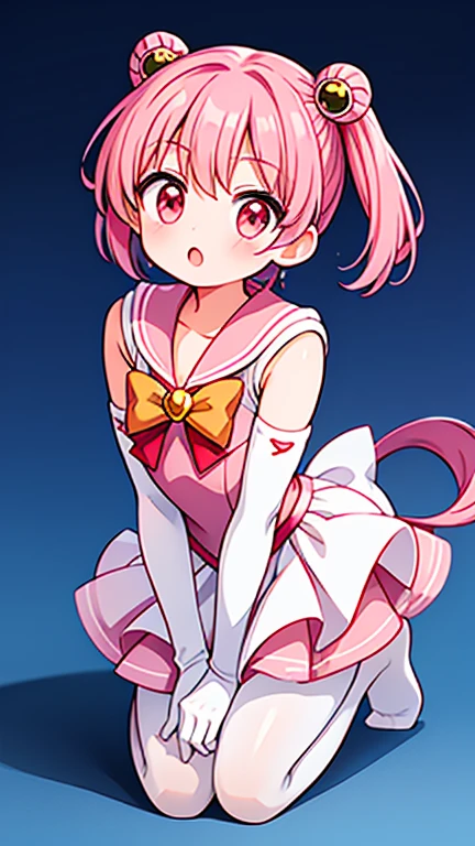 high quality，Sailor Moon，young年，，cute，Metal hairpins，（little girl），（LLoli），Pink Hait hair，（Red hairpin），（Double tail），Sailor Suit，Red bow，White elbow gloves，Red Skirt，(White pantyhose:1.5)，(young)，(Small)，（Short legs）（No shoes），Smile，Open your mouth，Fangs，sit，（Soles of the feet:2.0），（Raise your legs high），（Thick white tights:1.5）（Close-up of the soles of the feet:1.5）