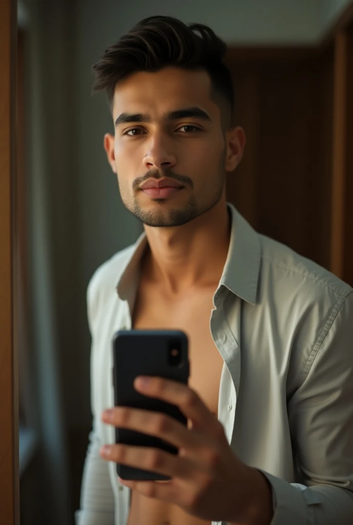 28 year old Indonesian male received a call on the living room phone after he had showered wearing only a towel under his body