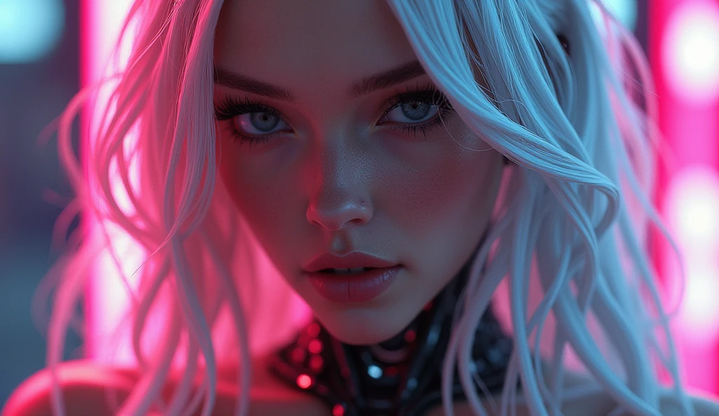 { 1girl, 1boy is rubbing a penis on the girl's face, seen from side }, { (neon glowing) }, { (eyes rolled up:1.4),(open mouth),(tongue out), (shiny skin:1.2), huge breasts,perky nipples, (neon color hair:1.2) }, { (translucent leotard:0), neck choker }