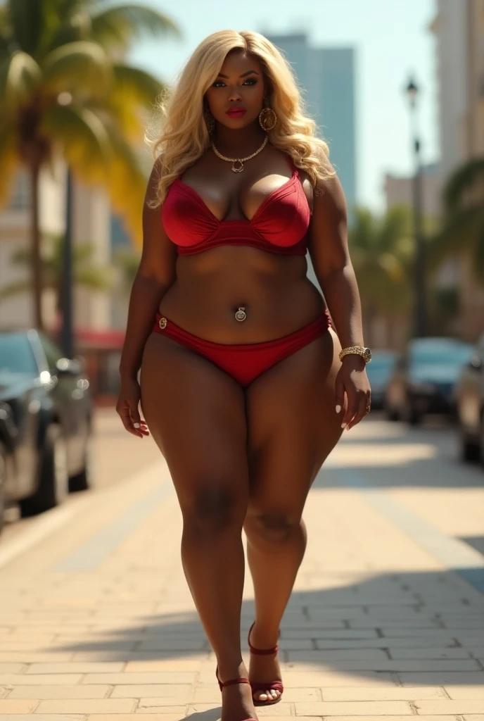 araffed woman in a sheered bodysuit posing on a city street, a statue by Adam Rex, reddit, street art, blonde goddess, curvy, curvy body, on a street, on sidewalk, front shot, sexy body, walking to work, thicc, on the sidewalk, very curvy, at a city street, full body in view, very sexy outfit