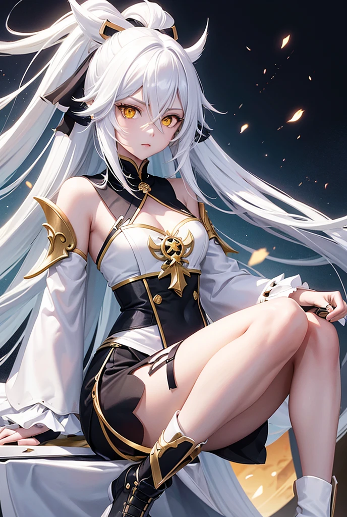 male性、A hairstyle in which the entire hair is swept back、Odd Eye、Silver hair back、male、Her hair is shoulder-length、Odd Eye、maleの左目赤色、male右目青、Increase the wide angle、Clear Eyes、male性、White and gold magic costume