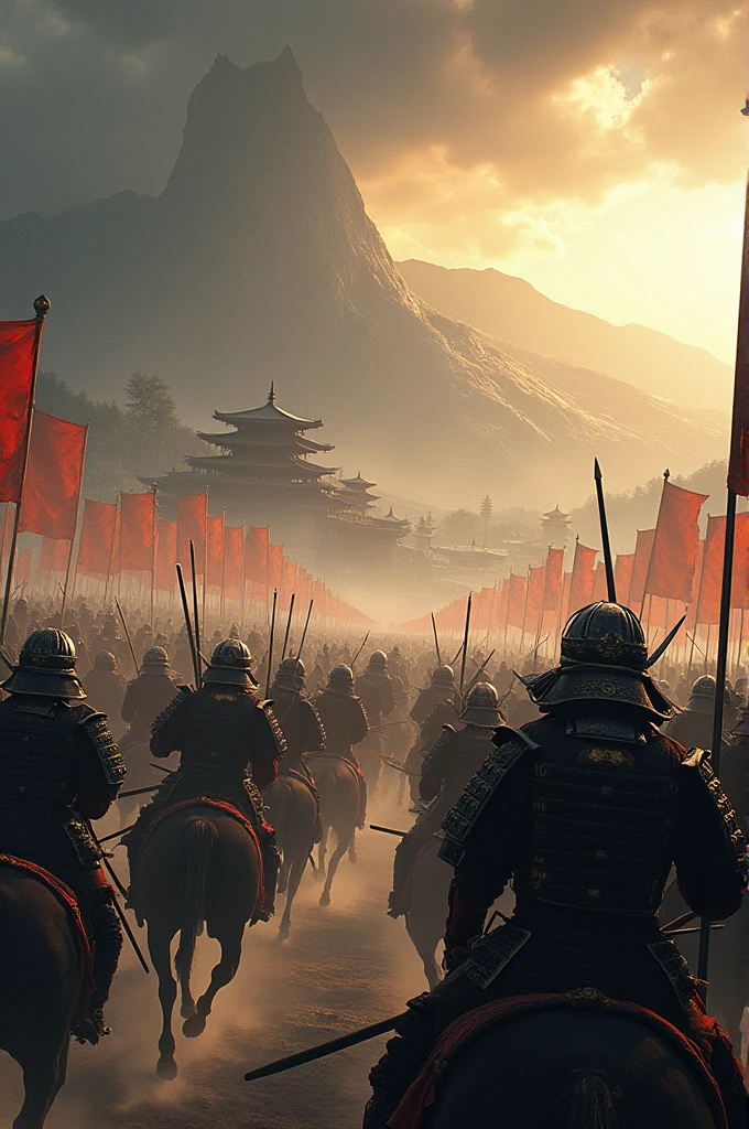 There is a painting of a man riding a horse in the city, feudal Japanese art, traditional Japanese concept art, from the Three Kingdoms, inspired by Fenghua Bell, detailed game art illustration, Chinese Three Kingdoms, by Ni Yuanlu, Cheng Weipan on Artstation, inspired by Zhang Senyao, concept art for honorary characters, official artwork with high detail,
