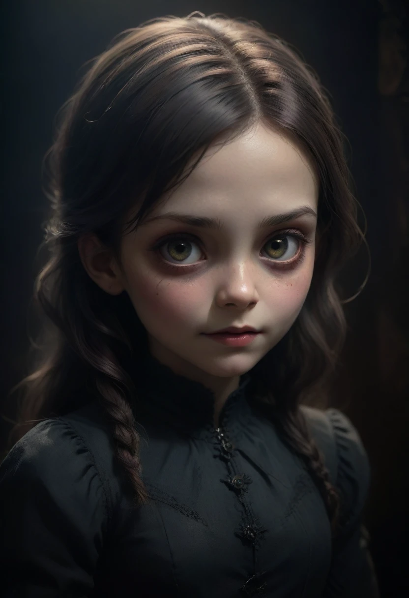 a 9 year old girl, severus snape's daughter, fighting against a acromantula, beautiful detailed eyes,beautiful detailed lips,extremely detailed eyes and face,longeyelashes, dark fantasy, dark magic, dark wizardry, dark atmosphere, moody lighting, cinematic lighting, dramatic lighting, dark colors, gothic, mysterious, dramatic, (best quality,4k,8k,highres,masterpiece:1.2),ultra-detailed,(realistic,photorealistic,photo-realistic:1.37),HDR,UHD,studio lighting,ultra-fine painting,sharp focus,physically-based rendering,extreme detail description,professional,vivid colors,bokeh