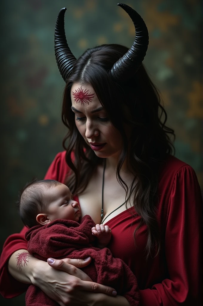 A stunning portrait of Maleficent giving birth in a dungeon, she is actively giving birth, the baby’s head is stretching her birth canal