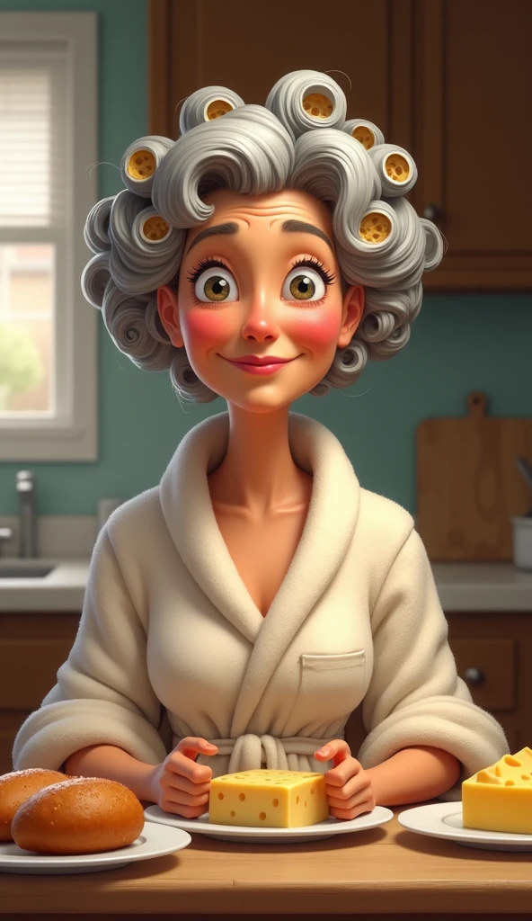 Naked granny in the shower washing her hair,  viewer to the left