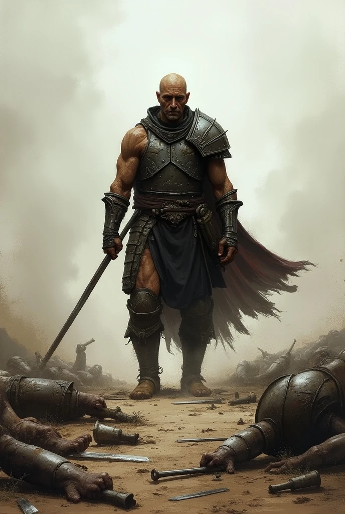 A warrior standing with a sword where arrows pierced in his back fantasy